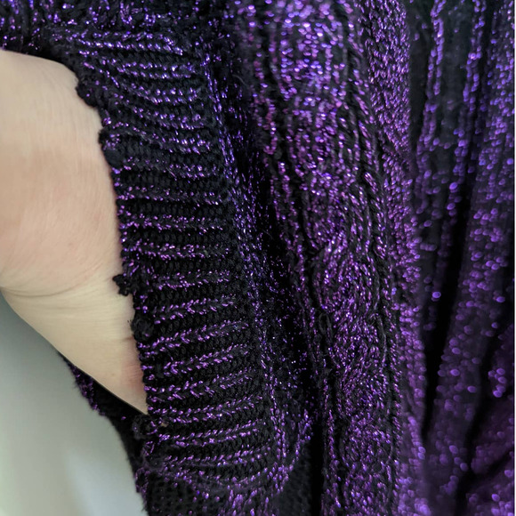 RtA Purple Metallic Distressed Cableknit Cardigan Sweater Size Medium Preowned - Picture 5 of 9